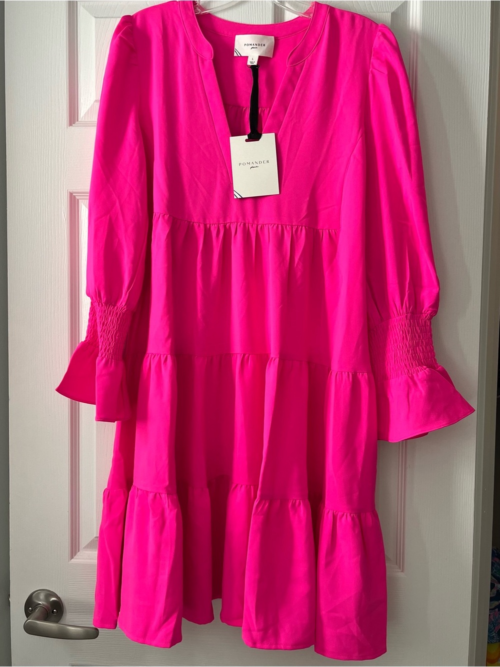Pomander Place Hot Pink V-Neck Tiered Top